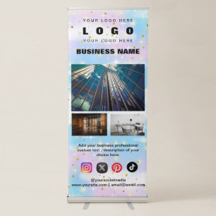 Custom 3 Photos Business Logo & Social Media Text Retractable Banner