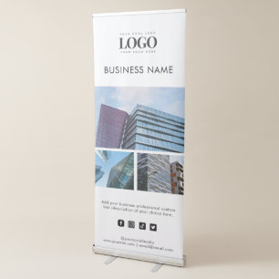 Custom 3 Photos Business Logo & Social Media Text Retractable Banner