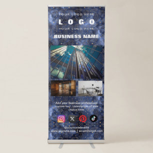 Custom 3 Photos Business Logo & Social Media Text Retractable Banner