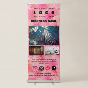 Custom 3 Photos Business Logo & Social Media Text Retractable Banner