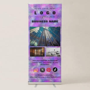 Custom 3 Photos Business Logo & Social Media Text Retractable Banner