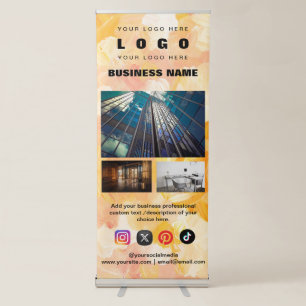 Custom 3 Photos Business Logo & Social Media Text Retractable Banner
