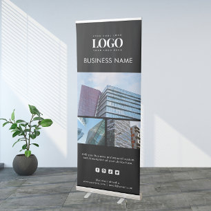 Custom 3 Photos Business Logo & Social Media Text Retractable Banner