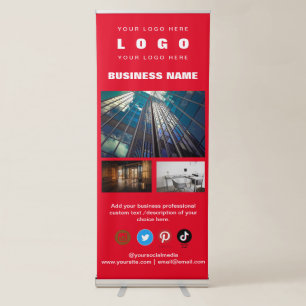 Custom 3 Photos Business Logo & Social Media Text Retractable Banner