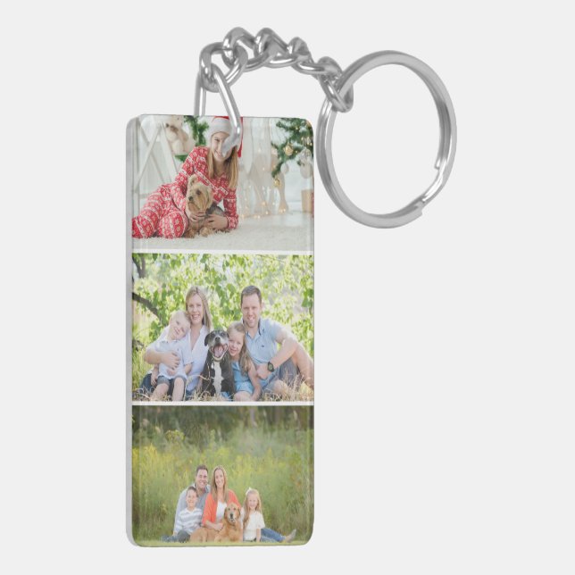 Custom 3 Photos Collage Keepsake Keychain (Back Left)