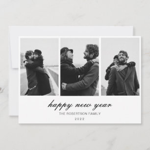 custom 3 photos happy new year holiday card
