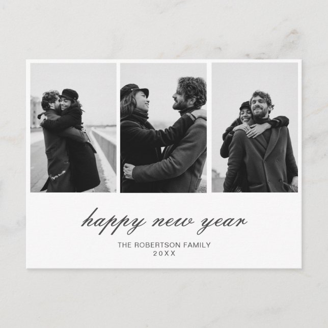 custom 3 photos happy new year holiday postcard (Front)