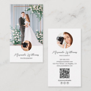 Custom 3 Photos QR Social Media Icons Photographer Business Card