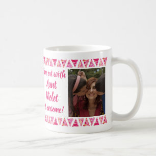 Custom 3 Photos & Text - Pink Watercolor Borders Coffee Mug