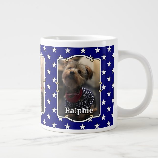 Custom 3 Photos USA American Flag Patriotic Cute Large Coffee Mug (Right)