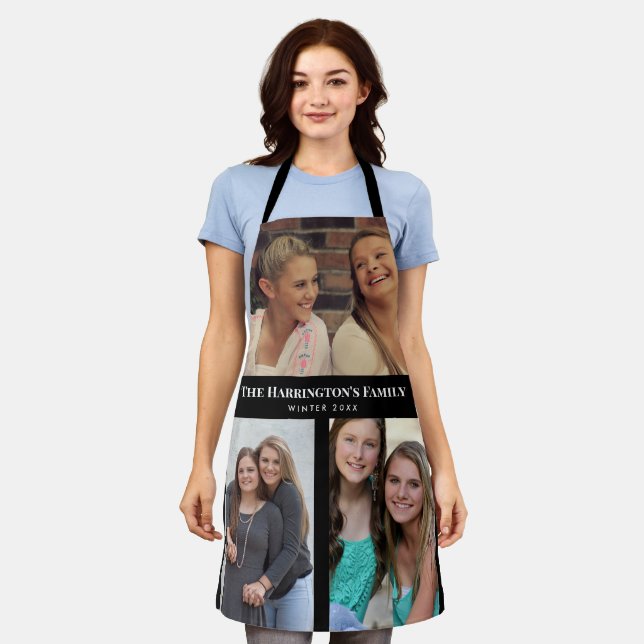 Custom 3 Sections Family Photo Collage Black Frame Apron (Worn)