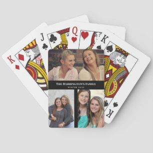 Custom 3 Sections Family Photo Collage Black Frame Playing Cards