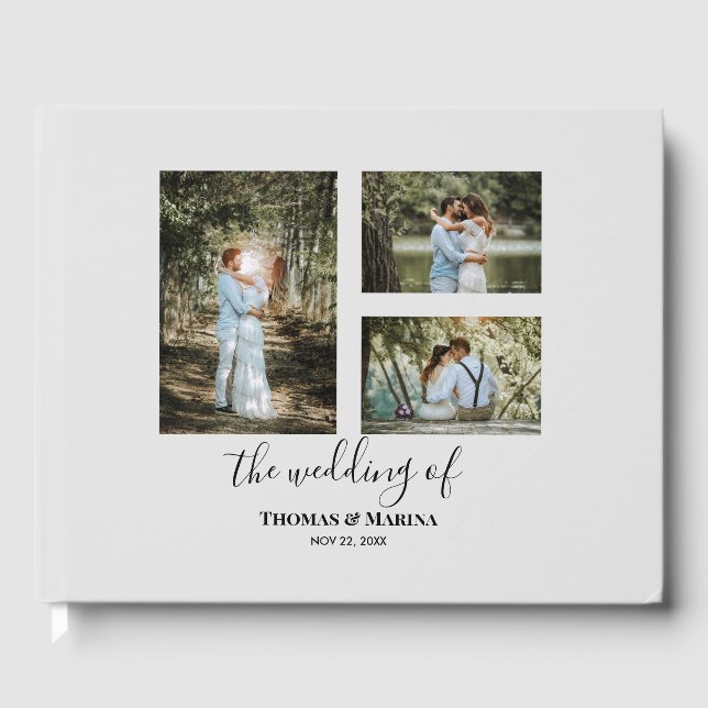 Custom 3 Sections Family Photo Collage Wedding Guest Book (Front)