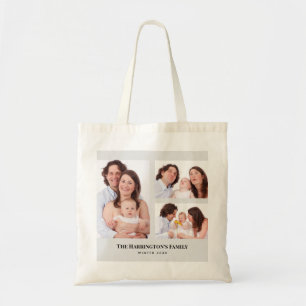 Custom 3 Sections Family Photos Collage Gray Frame Tote Bag