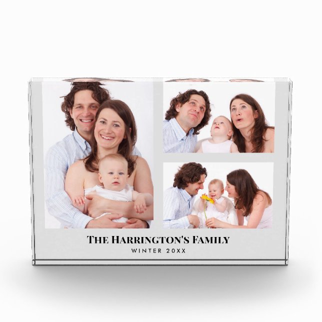 Custom 3 Sections Family Photos Collage Grey Frame (Front)