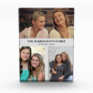 Custom 3 Sections Family Photos Collage Grey Frame