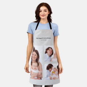 Custom 3 Sections Family Photos Collage Grey Frame Apron