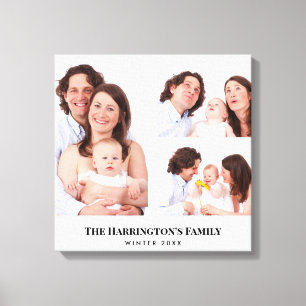 Custom 3 Sections Family Photos Collage Grey Frame Canvas Print