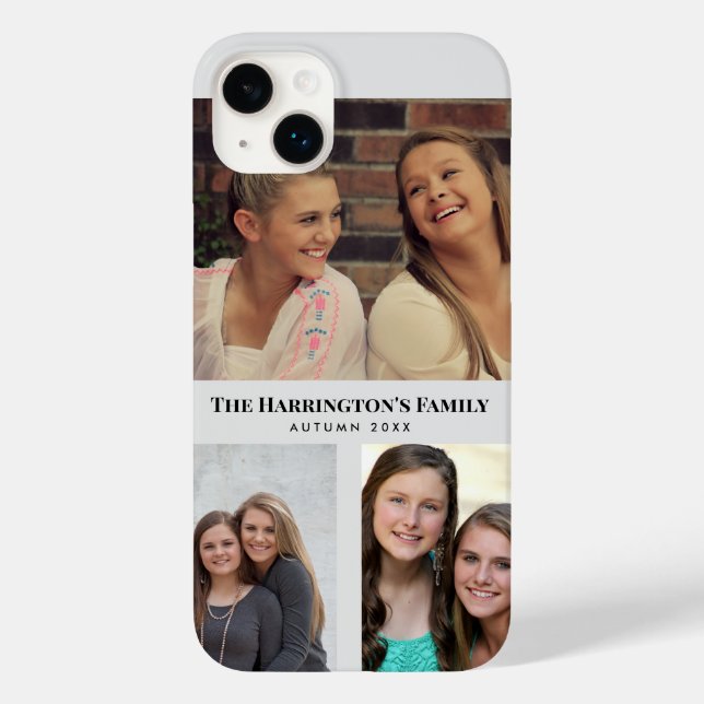 Custom 3 Sections Family Photos Collage Grey Frame Case-Mate iPhone Case (Back)