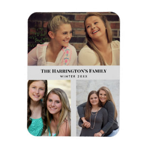 Custom 3 Sections Family Photos Collage Grey Frame Magnet