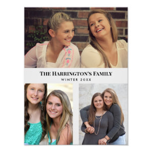 Custom 3 Sections Family Photos Collage Grey Frame Photo Print