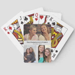 Custom 3 Sections Family Photos Collage Grey Frame Playing Cards