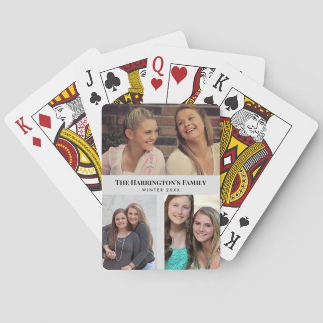 Custom 3 Sections Family Photos Collage Grey Frame Playing Cards (Back)