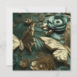Custom 3D Deep Green Flowers & Gold Butterflies