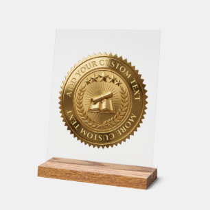 Custom 3D editable Gold foil certificate seal Acrylic Sign