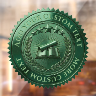 Custom 3D editable Green foil certificate seal Window Cling