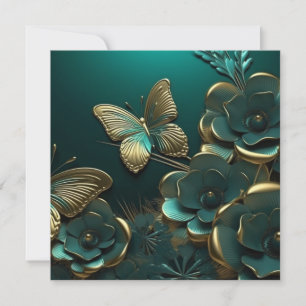Custom 3D Green Flowers & Gold Butterfly