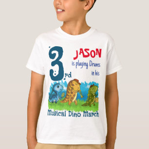 Custom 3rd Birthday Musical Dino March T-Shirt