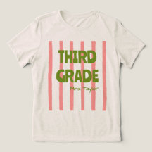 Custom 3rd Grade School Stripes Teacher Name Pink