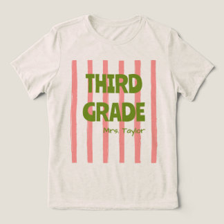 Custom 3rd Grade School Stripes Teacher Name Pink Tri-Blend Shirt