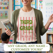 Custom 3rd Grade Teacher Pink Stripe Coquette Bow