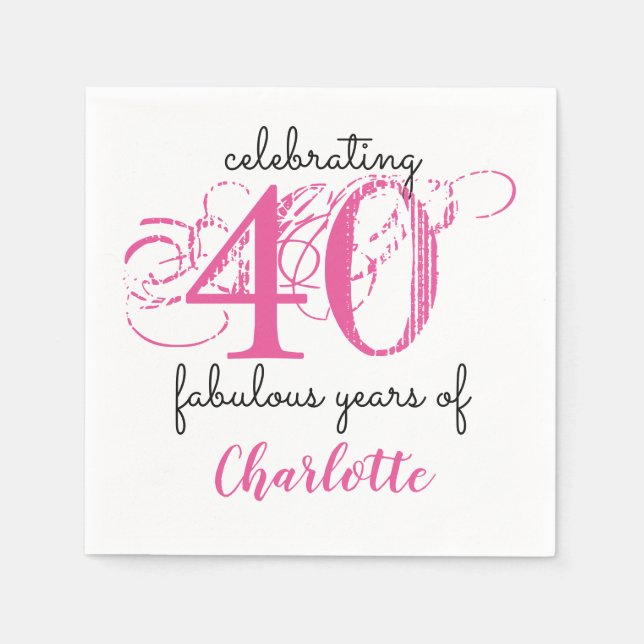 Custom 40 fabulous typography pink Paper Napkins (Front)