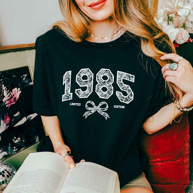 Custom 40th Birthday 1985 Lace Coquette Bow Tri-Blend Shirt (Creator Uploaded)