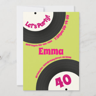 Custom 40th Birthday Colourful Retro Fun Record Invitation