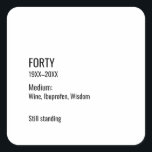 Custom 40th Birthday Funny Museum Label Chic<br><div class="desc">Dress your party favors like mini works of art with these “FORTY” museum label–style birthday stickers. The clean, minimalist design features the heading “Forty, ” editable years, a witty “Medium: Wine, Ibuprofen, Wisdom” line, and “Still Standing” inside joke style caption for a tongue‑in‑cheek nod to surviving forty. These 40th birthday...</div>