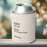 Custom 40th Birthday Funny Museum Label Chic Can Cooler<br><div class="desc">Celebrate the big 4‑0 with this “FORTY” museum label–style birthday can cooler, perfect for milestone party drinks. It features minimalist gallery‑inspired text with customizable birth years (19XX–20XX), a hilarious “Medium: Wine, Ibuprofen, Wisdom” line, and the caption “Still Standing” for a tongue‑in‑cheek nod to surviving forty. This funny 40th birthday coozie...</div>