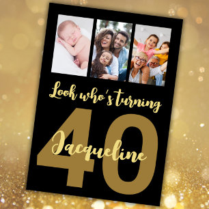 Custom 40th Birthday Gold Modern Photo Collage Invitation