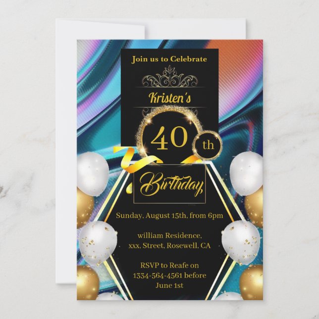 Custom 40th Birthday Invitation (Front)