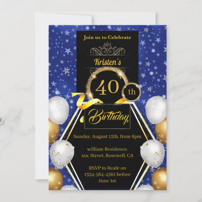 Custom 40th Birthday Invitation (Front)