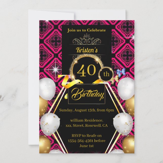 Custom 40th Birthday Invitation (Front)