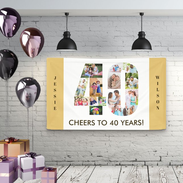 Custom 40th Birthday Party Neutral Photo Collage Banner (Creator Uploaded)