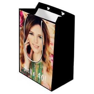 Custom 40th birthday photo hello 40 forty medium gift bag