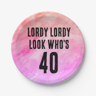 Custom 40th Birthday Watercolor Tie Dye Paper Plate