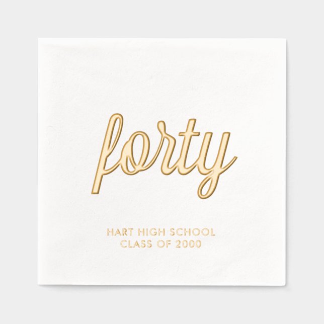 Custom 40th Reunion Modern Gold Foil Napkins (Front)