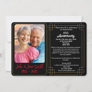 Custom 40th Ruby Jubilee Anniversary Invitation