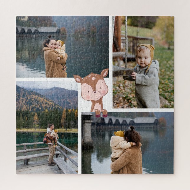 Custom 4 Family Photo / Cute Animal Kawaii Deer Jigsaw Puzzle (Vertical)